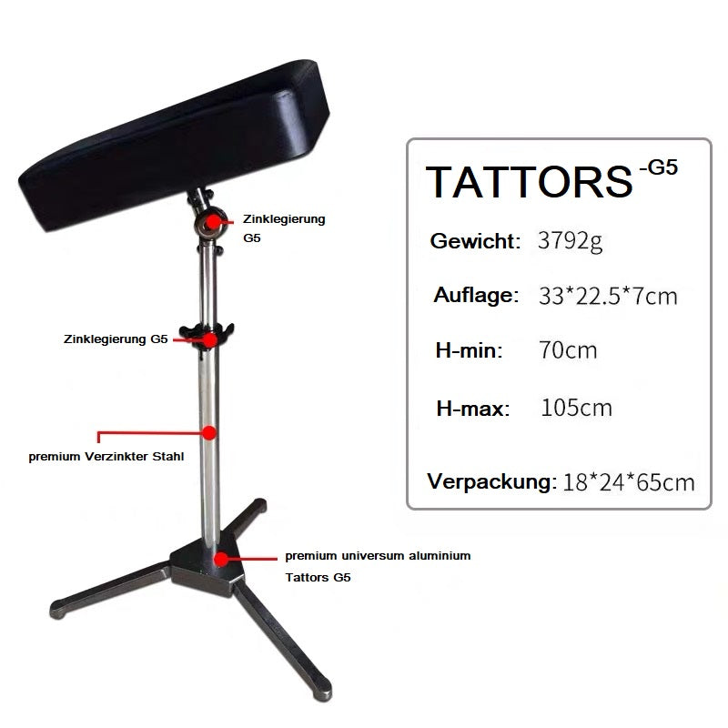 Tattoo Armstütze einstellbar Armlehne TATTORS® Arm-Bein-Stativ Beinauflage TITAN (G5)